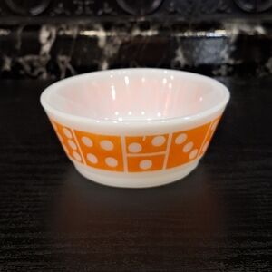 Vintage Fire King Orange Domino Bowl, Dice Bowl, MCM Milk Glass